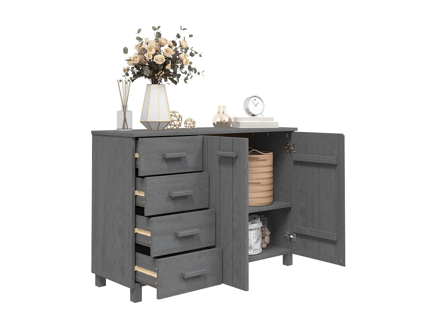 Buffet HAMAR Gris foncé 113x40x80 cm Bois massif de pin