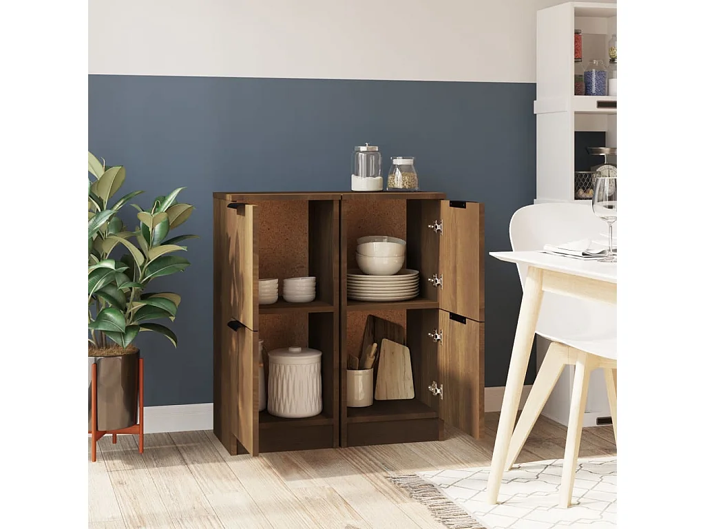 Aparadores 2 unidades madera contrachapada marrón roble30x30x70 cm