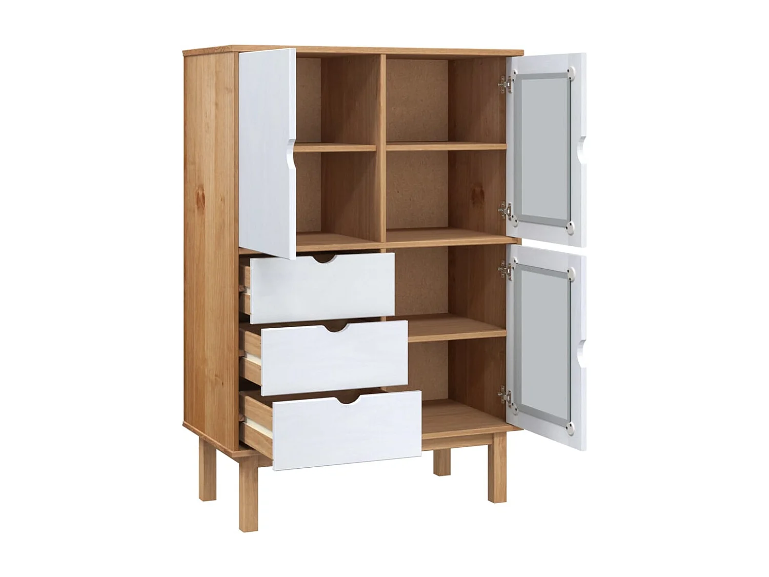 Buffet haut OTTA Marron et blanc 85x43x125 cm Bois massif pin