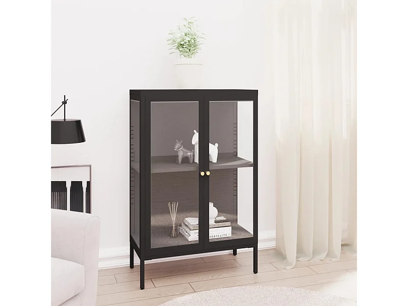 Aparador de acero y vidrio negro 75x35x105 cm