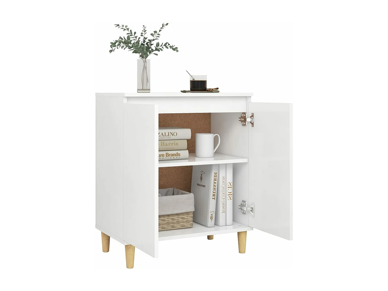 Aparador c/ pernas de madeira 60x35x70 cm contraplacado branco