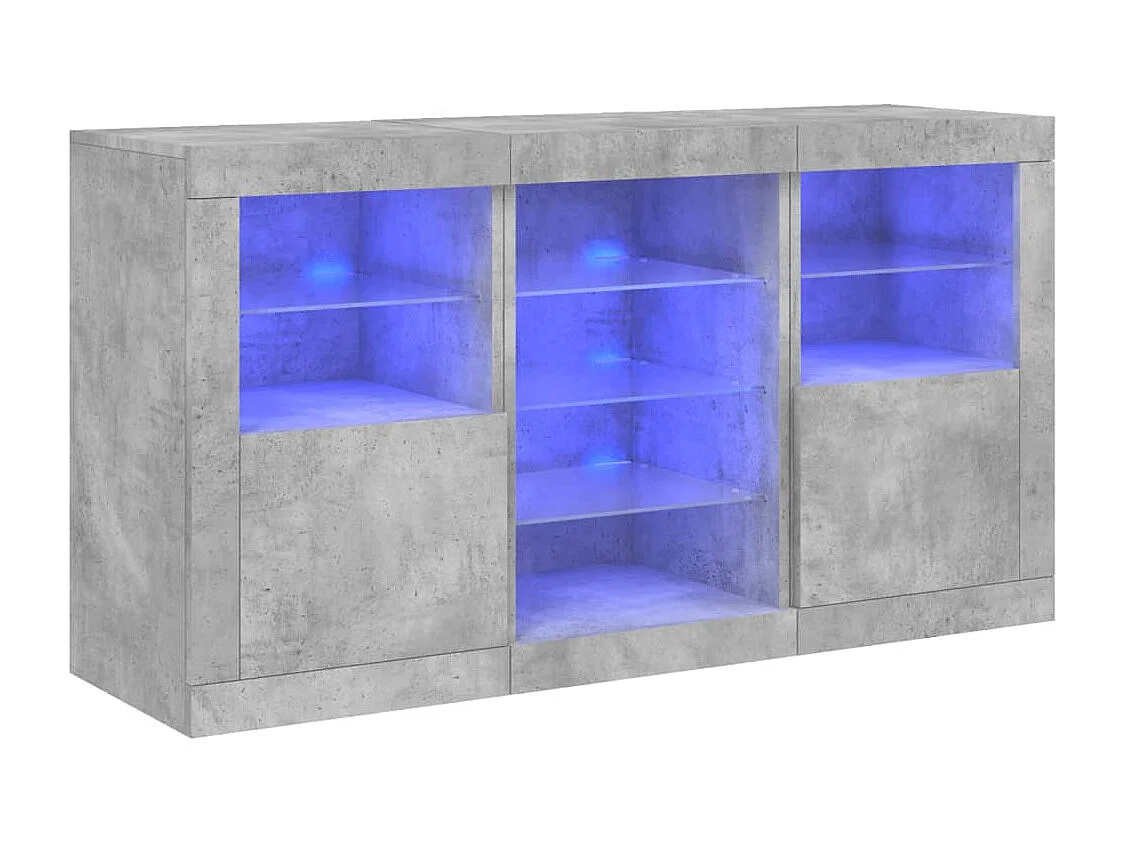 Buffet avec lumières LED gris béton 123x37x67 cm