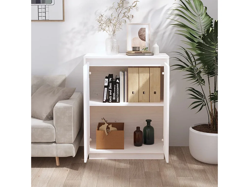 Buffet Blanc 60x34x75 cm Bois massif de pin