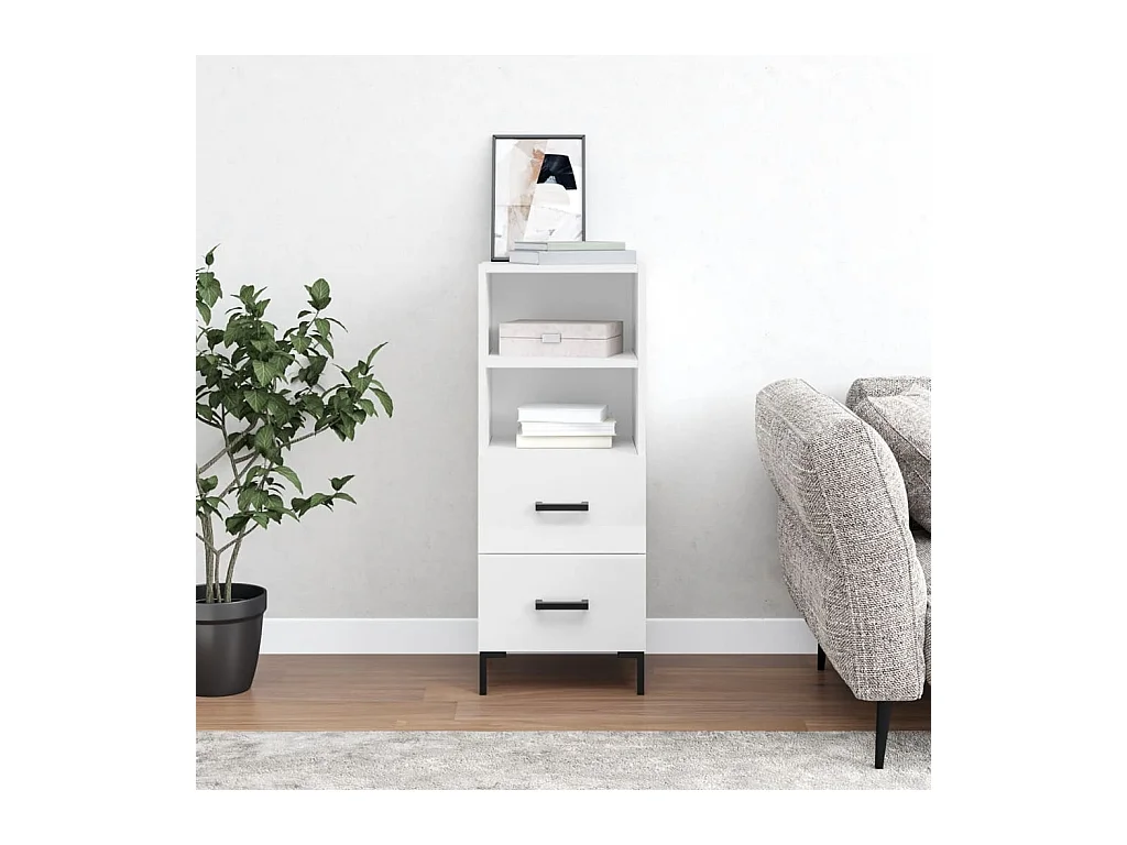 Buffet Blanc brillant 34,5x34x90 cm Bois d'ingénierie