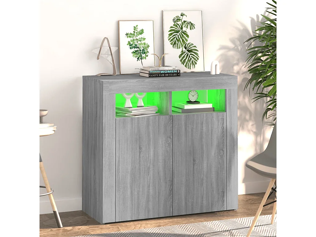 Buffet avec lumières LED sonoma gris 80x35x75 cm
