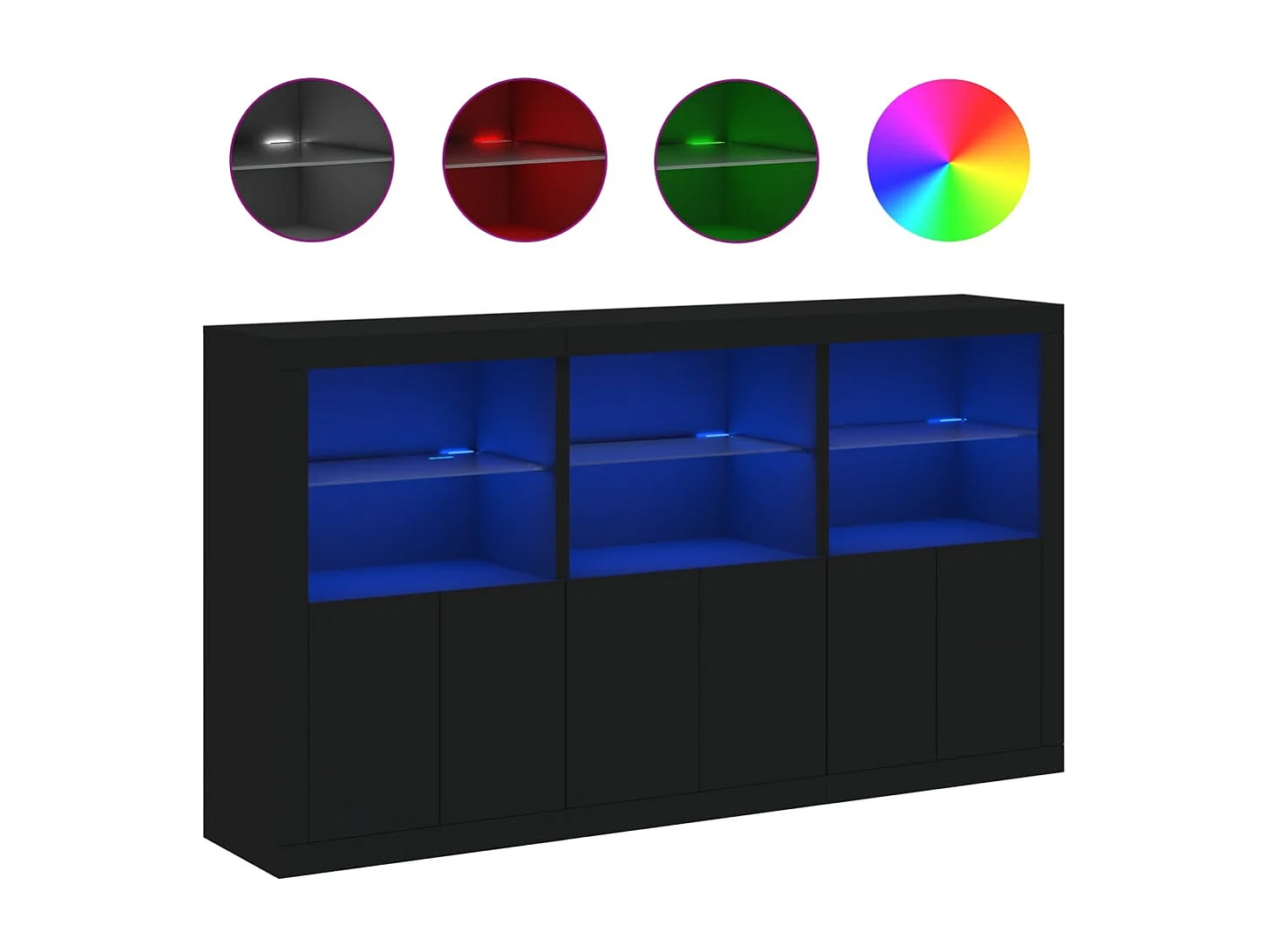 Buffet avec lumières LED noir 181,5x37x100 cm