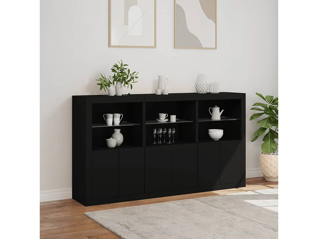 Buffet avec lumières LED noir 181,5x37x100 cm
