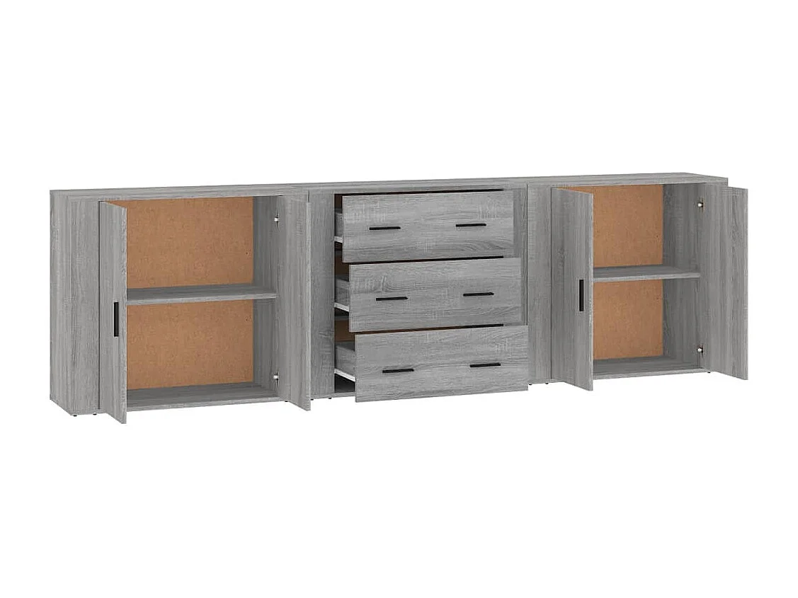 Aparadores 3 piezas madera contrachapada gris Sonoma