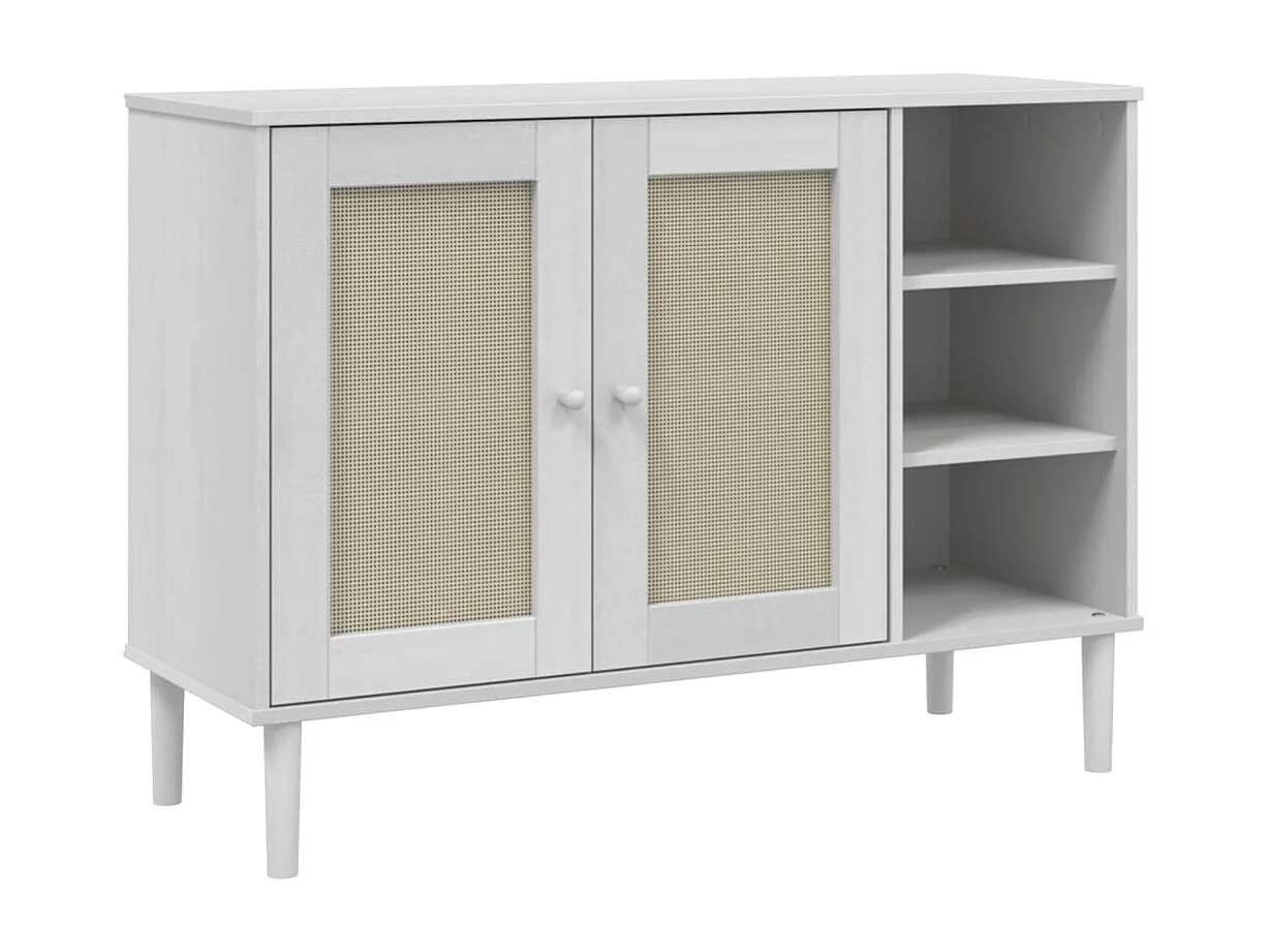 Buffet SENJA aspect rotin blanc 112x40x80cm bois massif de pin