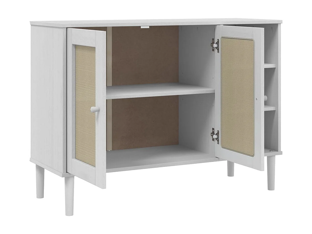 Buffet SENJA aspect rotin blanc 112x40x80cm bois massif de pin