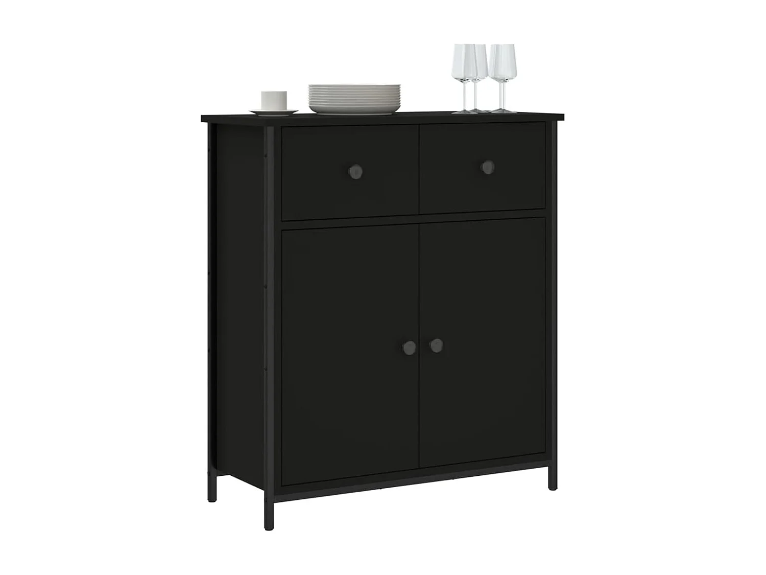 Buffet noir 70x30x80 cm bois d'ingénierie