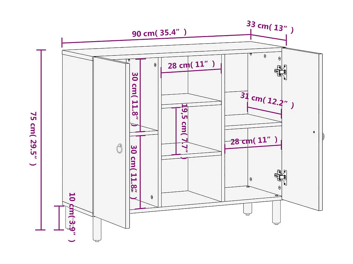 Armoire latérale 90x33x75 cm bois massif de manguier