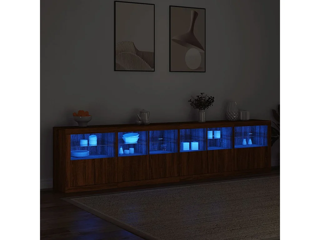 Buffet avec lumières LED chêne marron 283x37x67 cm
