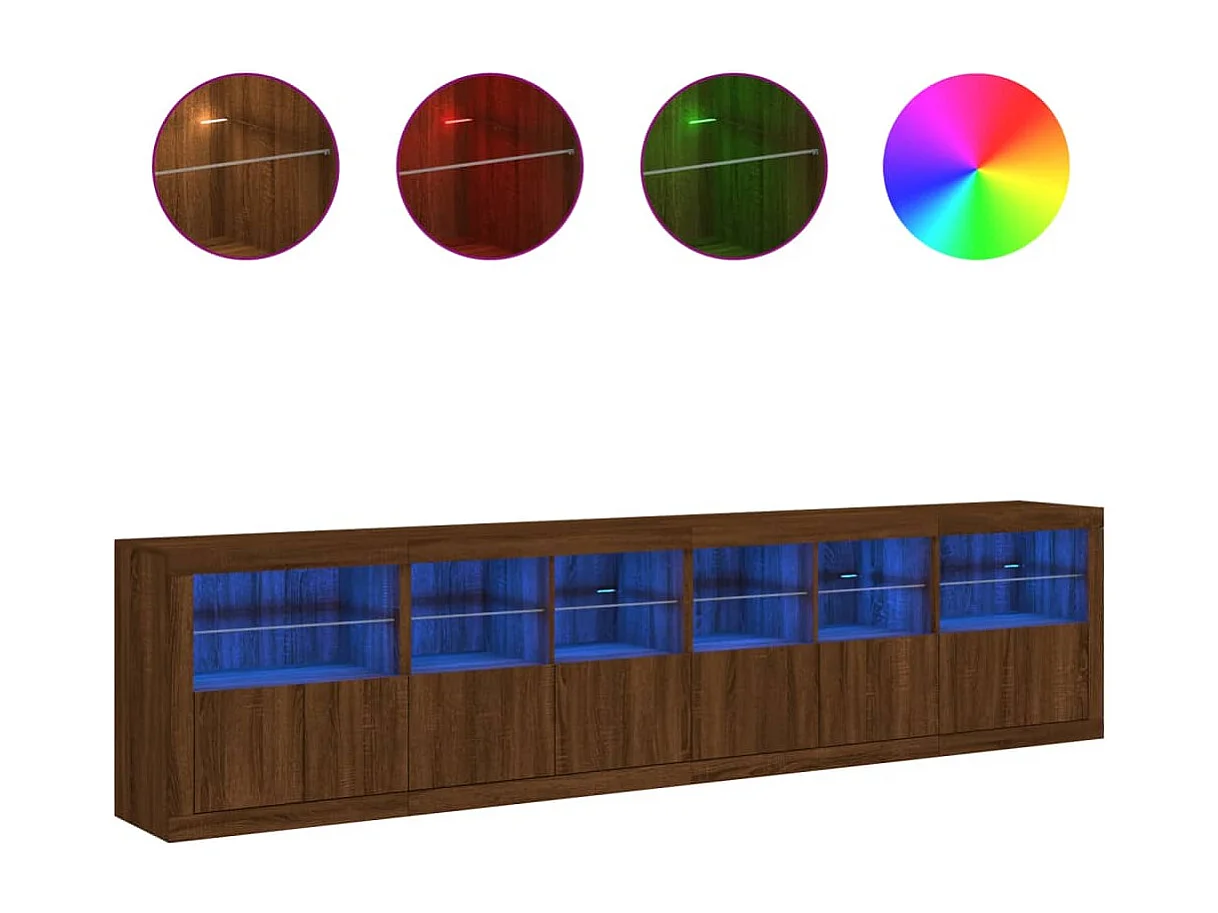 Buffet avec lumières LED chêne marron 283x37x67 cm