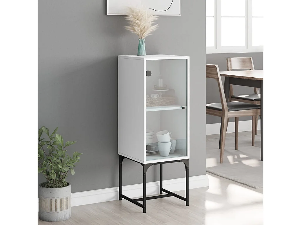 Armoire latérale avec porte en verre blanc 35x37x100 cm