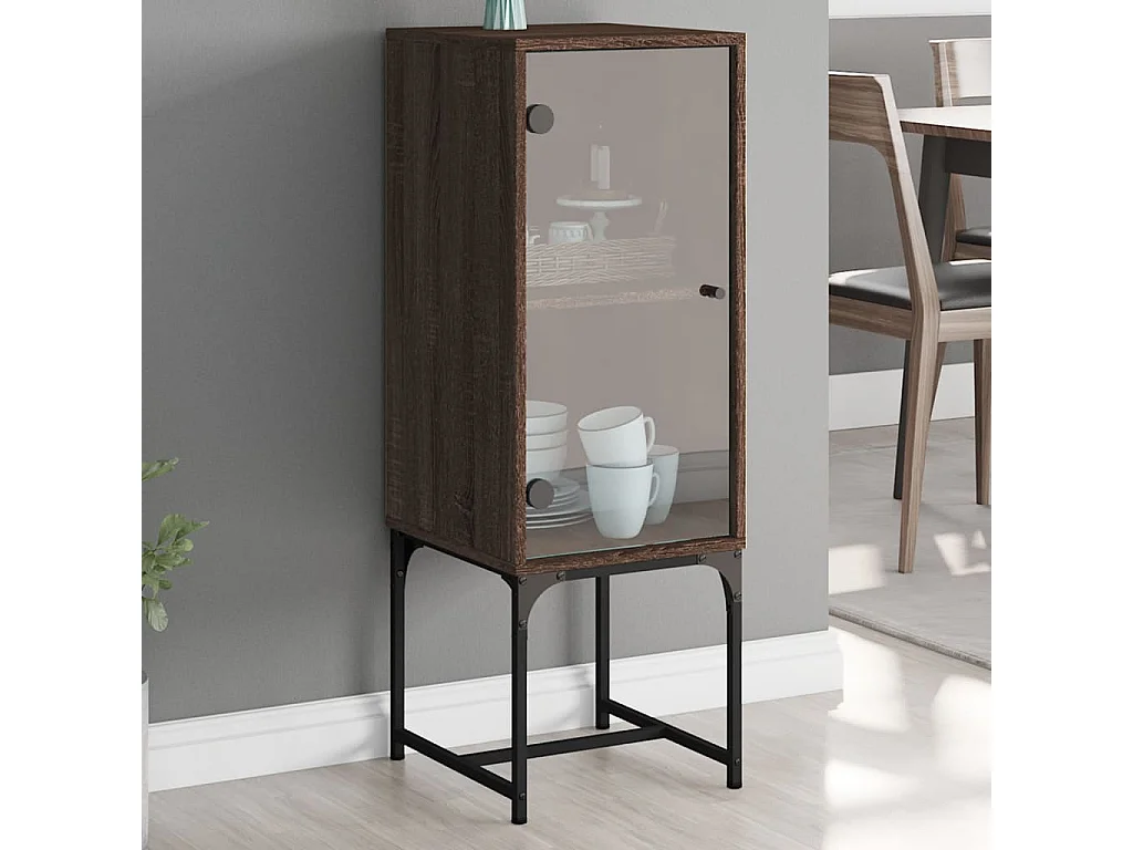 Armoire latérale avec porte en verre chêne marron 35x37x100 cm
