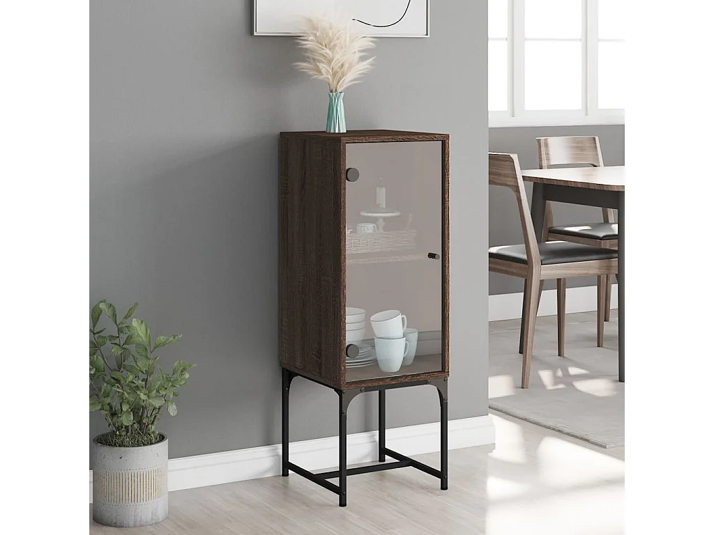Armoire latérale avec porte en verre chêne marron 35x37x100 cm