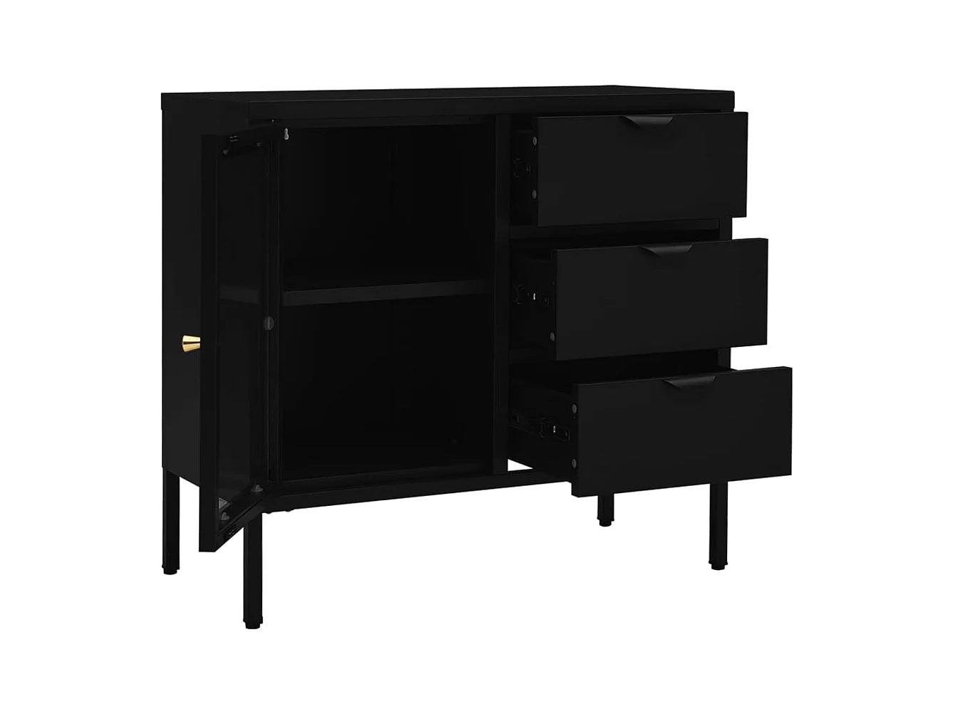 Dressoir 75x35x70 cm staal en gehard glas zwart