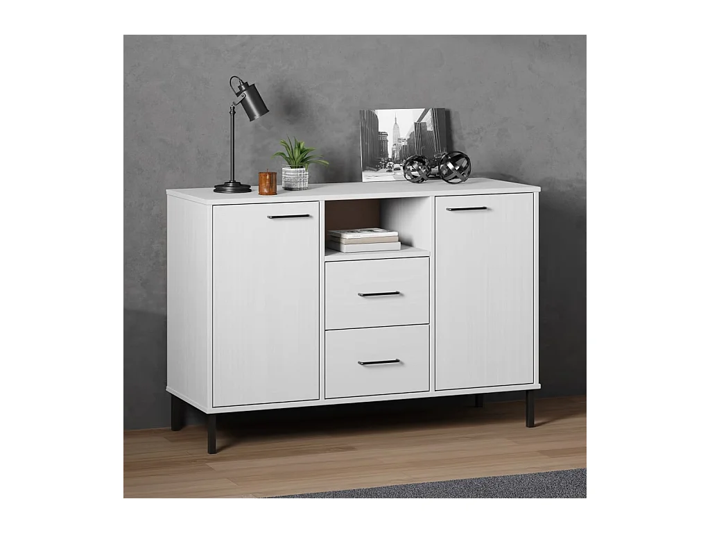 Buffet avec pieds en métal Blanc 113x40x77 cm Bois massif OSLO