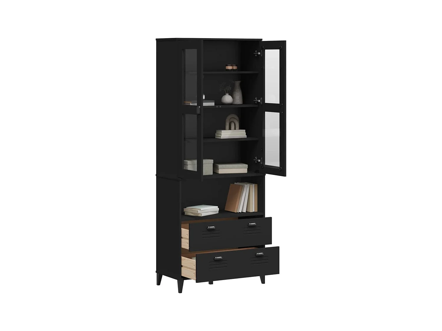 Buffet VIKEN noir 80x40x200 cm bois massif de pin