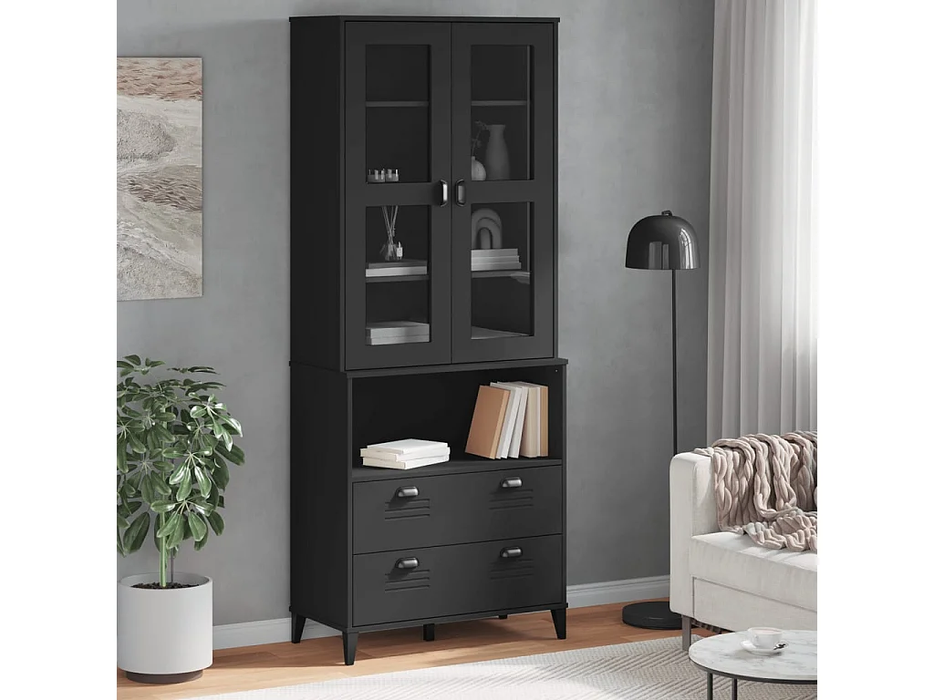 Buffet VIKEN noir 80x40x200 cm bois massif de pin