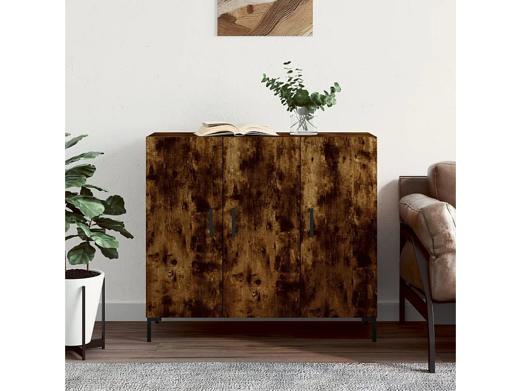 Aparador de madera de ingeniería roble ahumado 90x34x80 cm