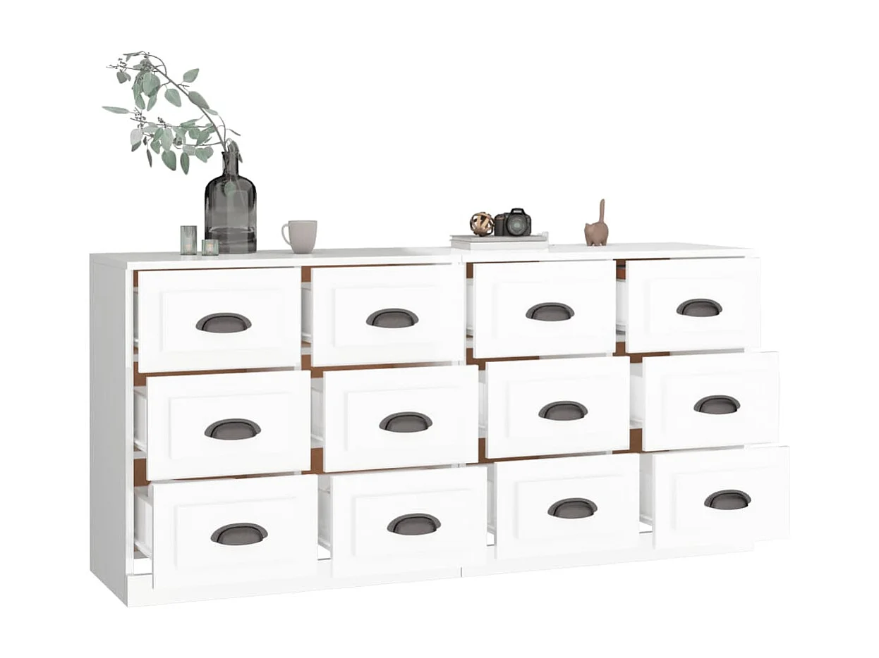 Buffets 2 pièces blanc brillant bois d'ingénierie