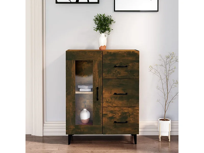 Dressoir 69,5x34x90 cm bewerkt hout gerookt eikenkleurig