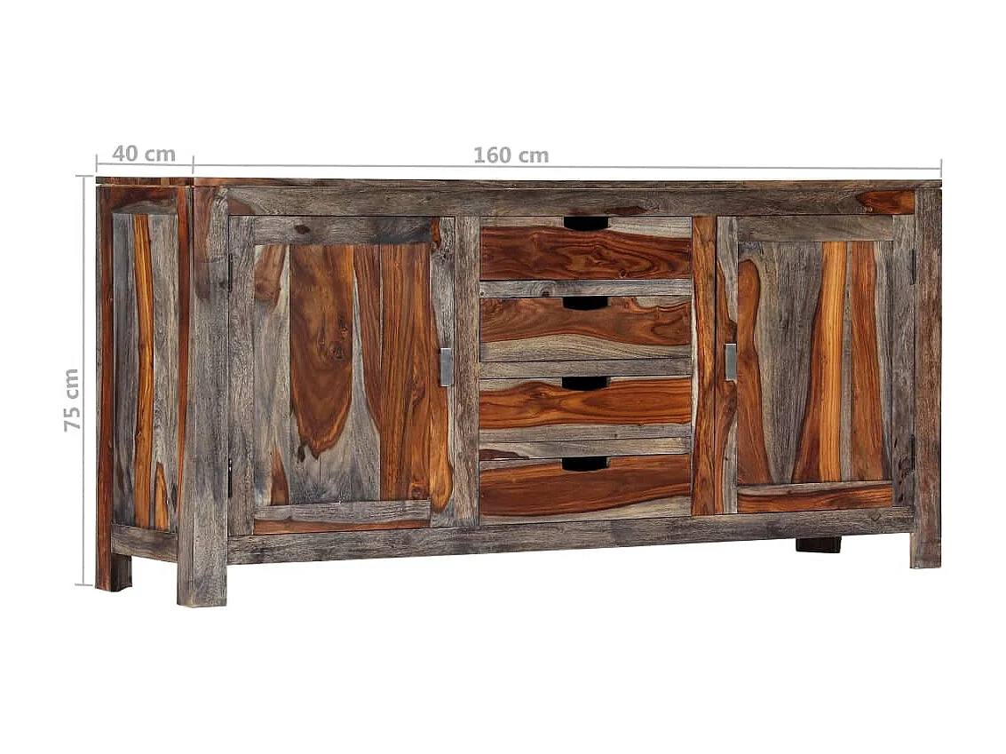 Buffet Gris 160 x 40 x 75 cm Bois de Sesham massif