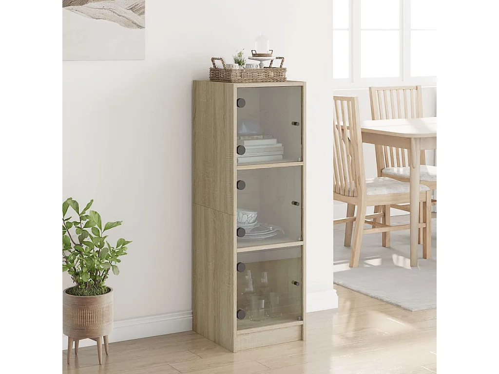 Buffet avec portes en verre chêne sonoma 35x37x109 cm