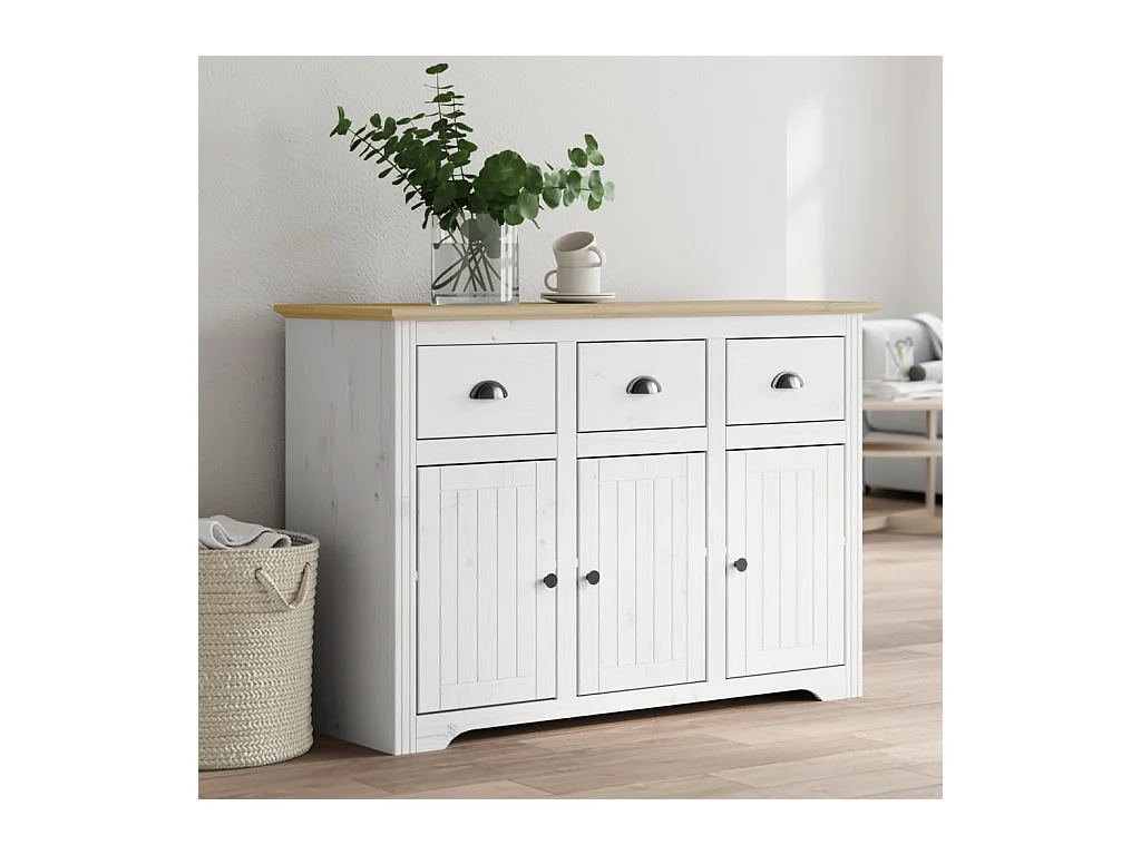 Buffet BODO blanc et marron 115x43x79,5 cm bois massif de pin