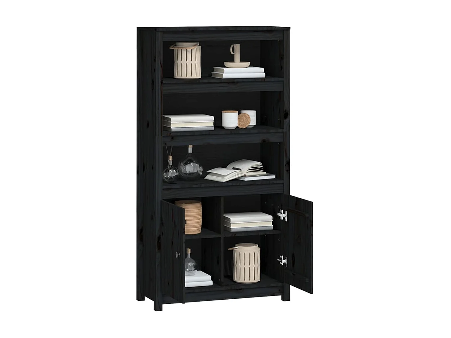 Buffet haut Noir 80x35x154 cm Bois massif de pin