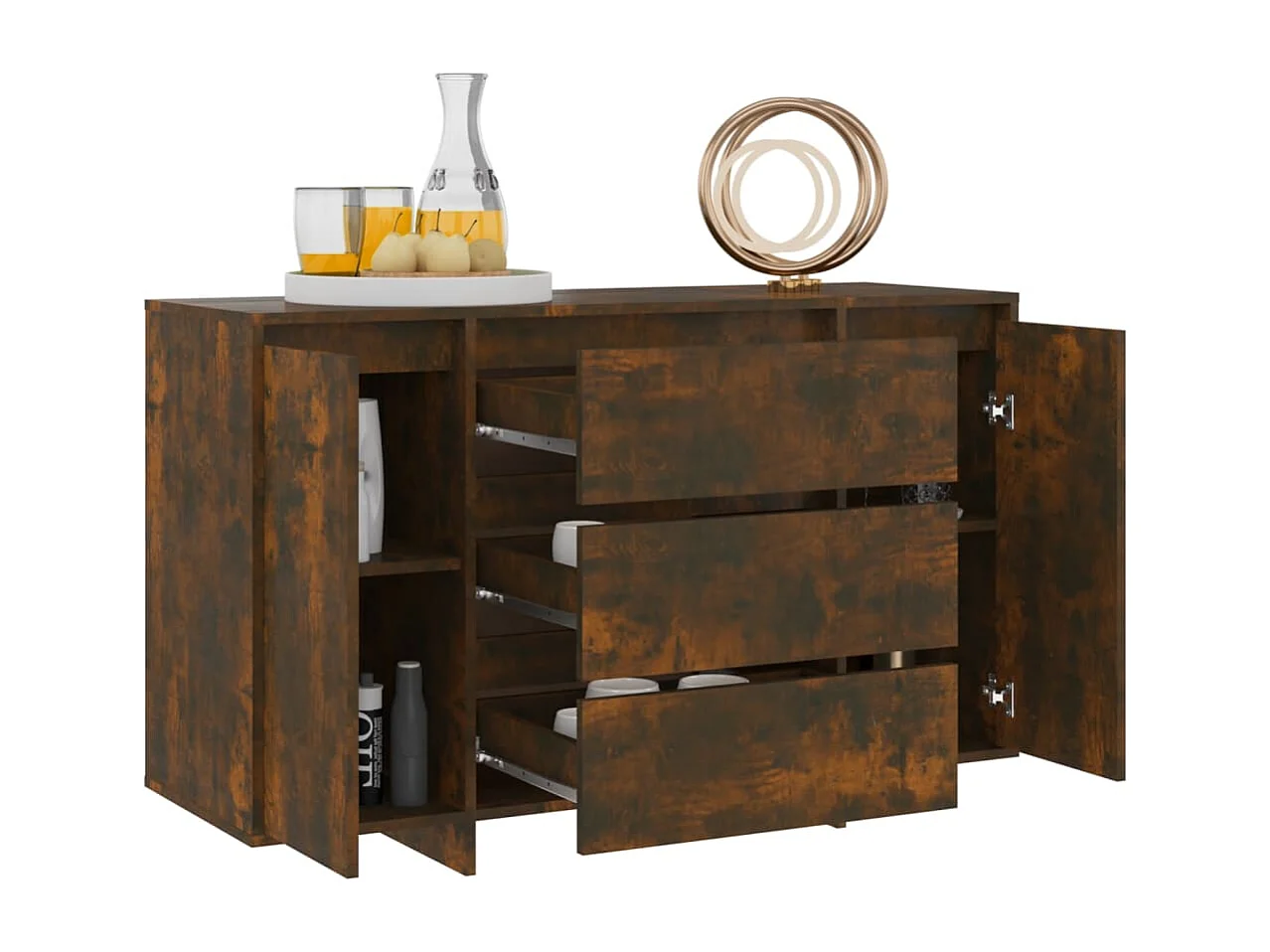 Buffet avec 3 tiroirs Chêne fumé 120x41x75 cm Aggloméré