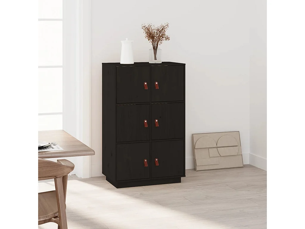 Buffet haut Noir 67x40x108,5 cm Bois massif de pin