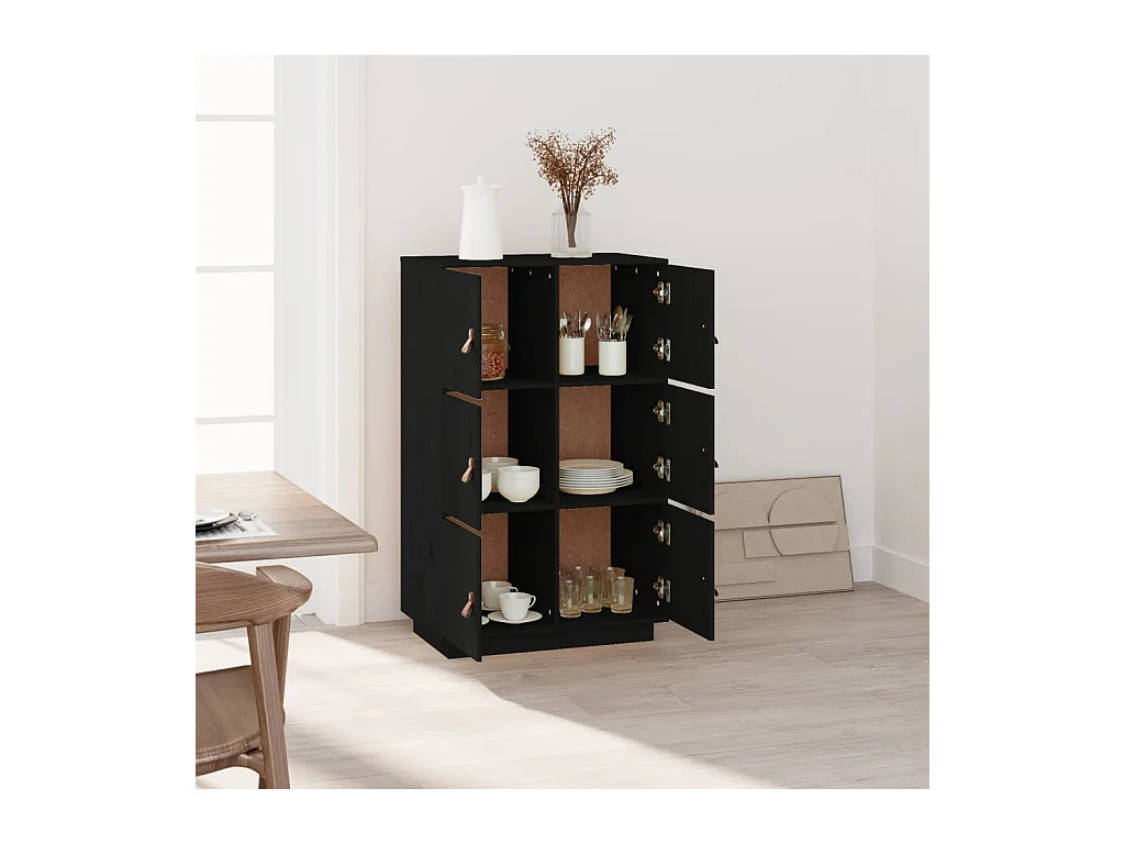 Buffet haut Noir 67x40x108,5 cm Bois massif de pin