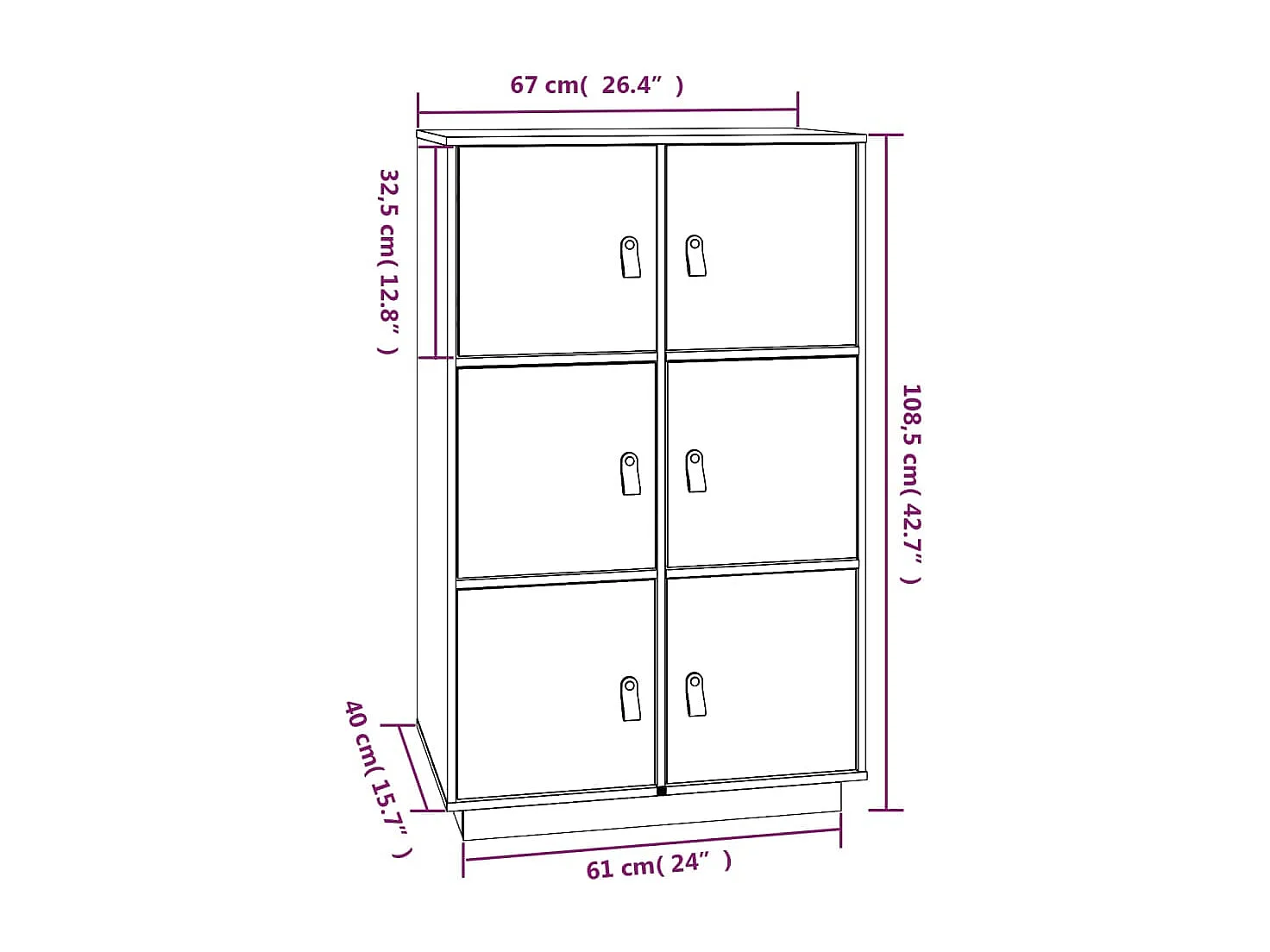 Buffet haut Noir 67x40x108,5 cm Bois massif de pin