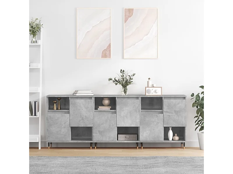 Buffets 3 pièces gris béton bois d'ingénierie