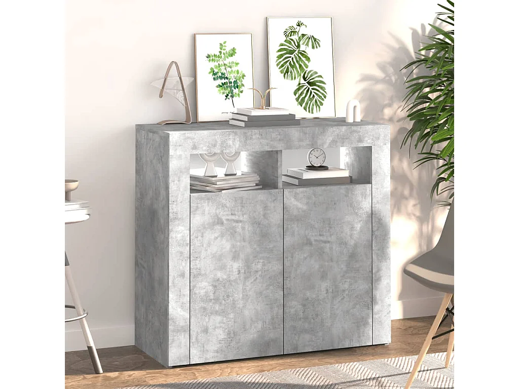 Buffet avec lumières LED gris béton 80x35x75 cm