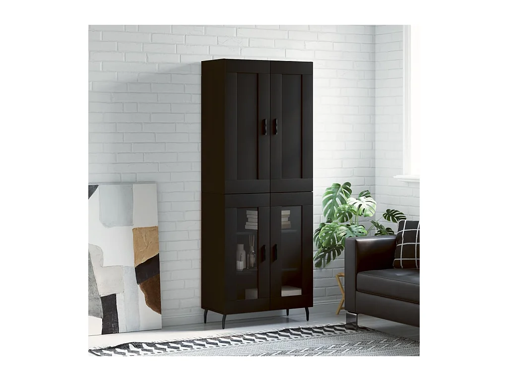 Buffet haut Noir 69,5x34x180 cm Bois d'ingénierie