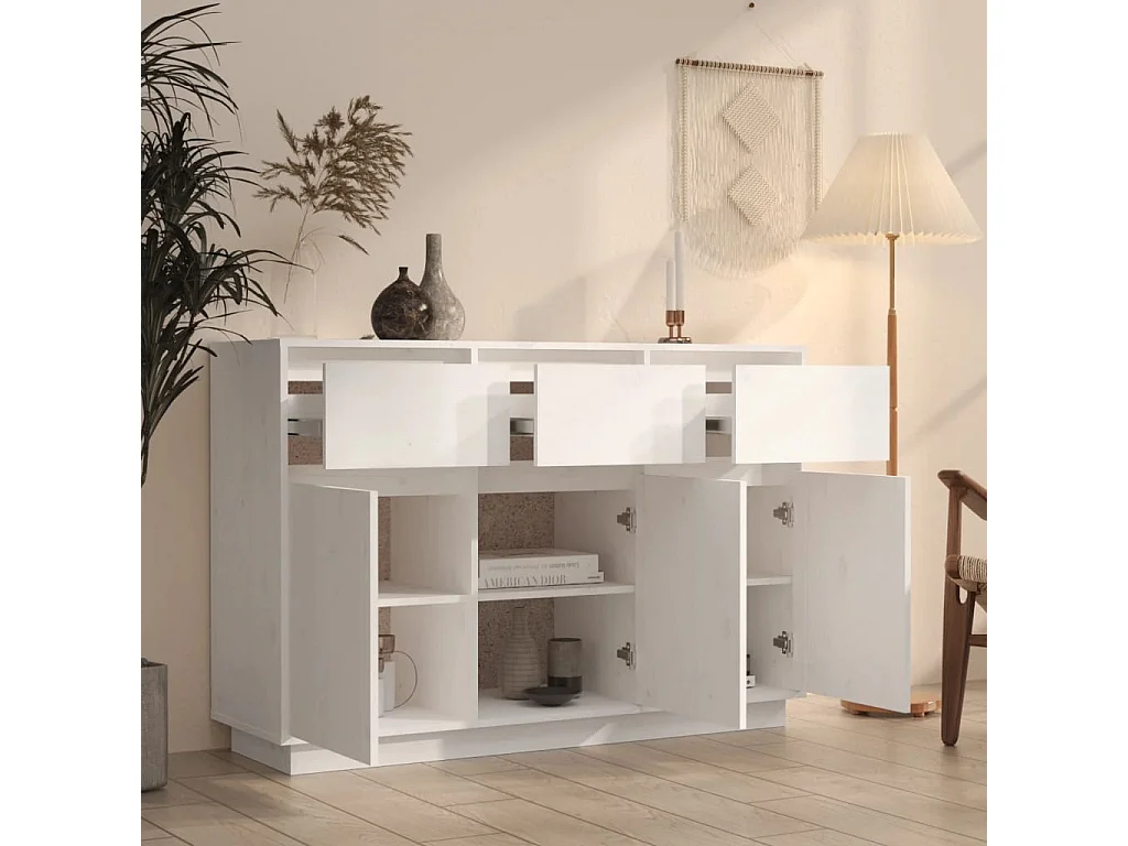 Buffet Blanc 110x34x75 cm Bois massif de pin