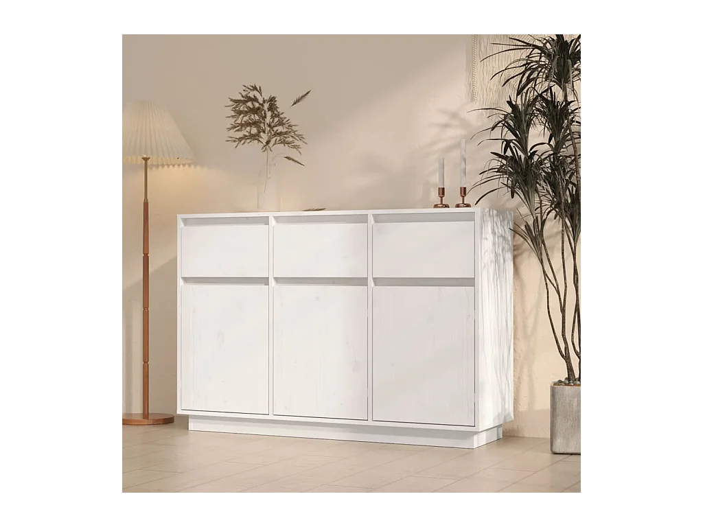 Buffet Blanc 110x34x75 cm Bois massif de pin