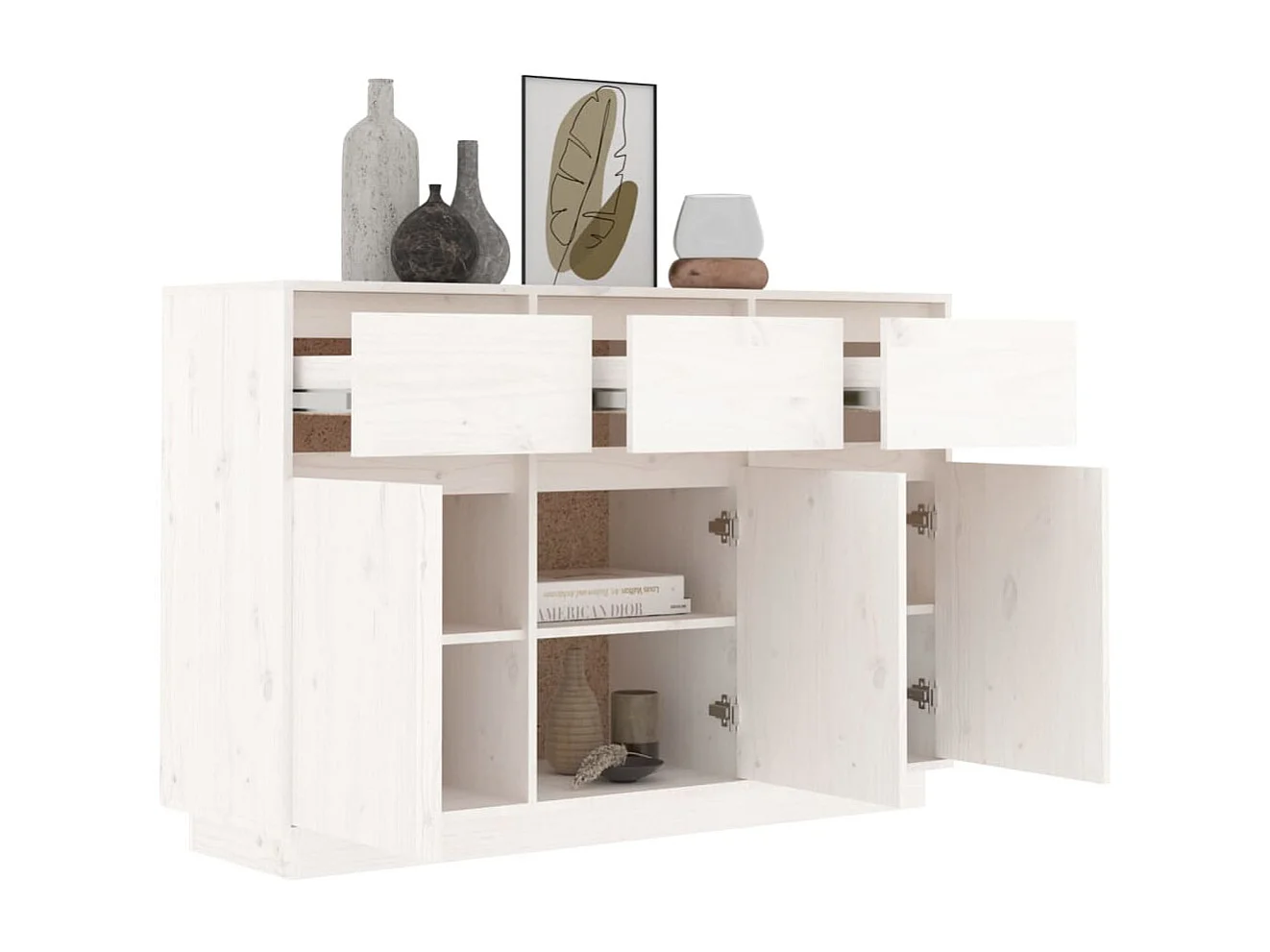 Buffet Blanc 110x34x75 cm Bois massif de pin