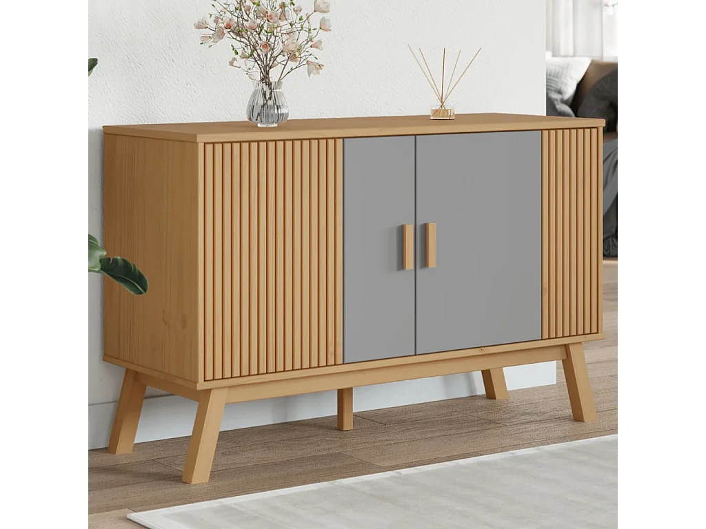 Buffet OLDEN gris et marron 114x43x73,5 cm bois massif de pin