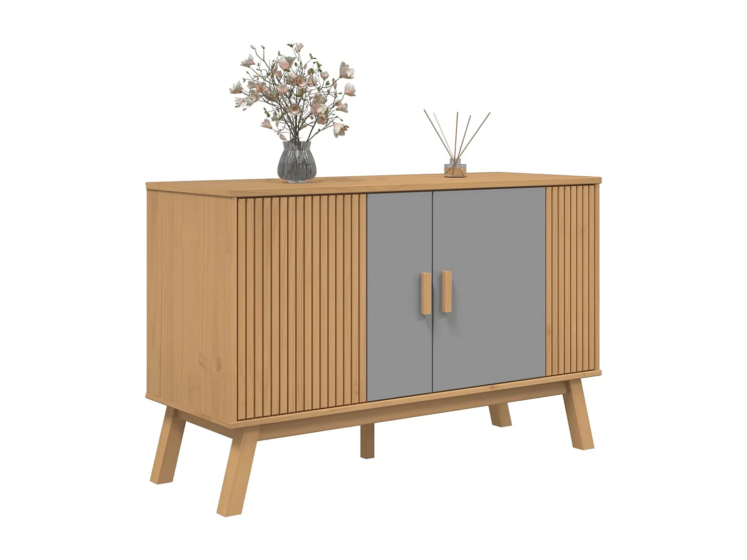 Buffet OLDEN gris et marron 114x43x73,5 cm bois massif de pin