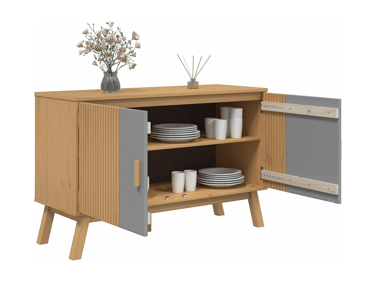 Buffet OLDEN gris et marron 114x43x73,5 cm bois massif de pin