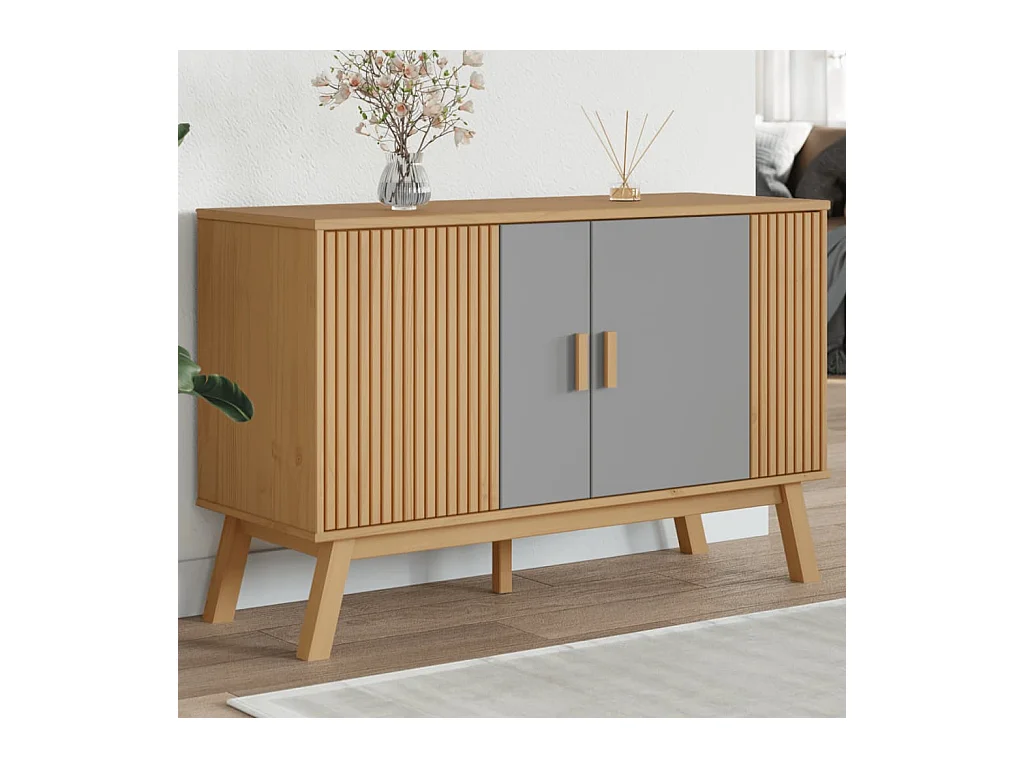 Buffet OLDEN gris et marron 114x43x73,5 cm bois massif de pin