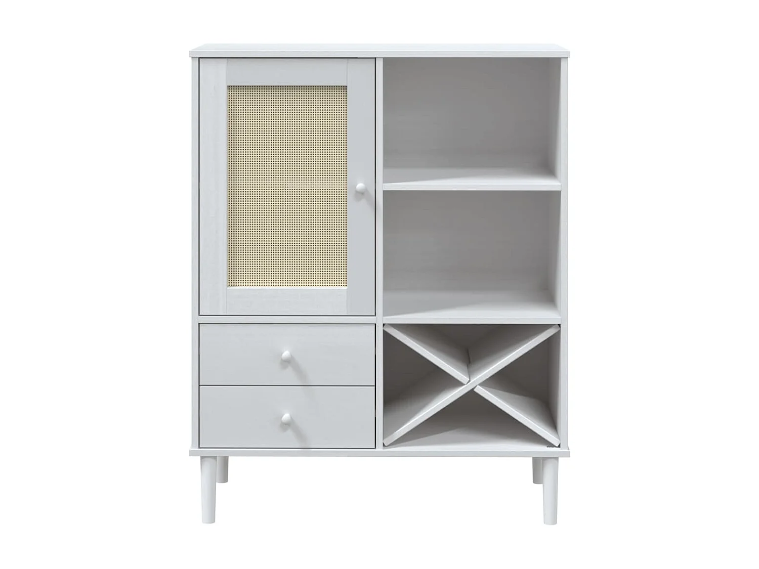 Buffet SENJA aspect rotin blanc 90x40x112cm bois massif de pin