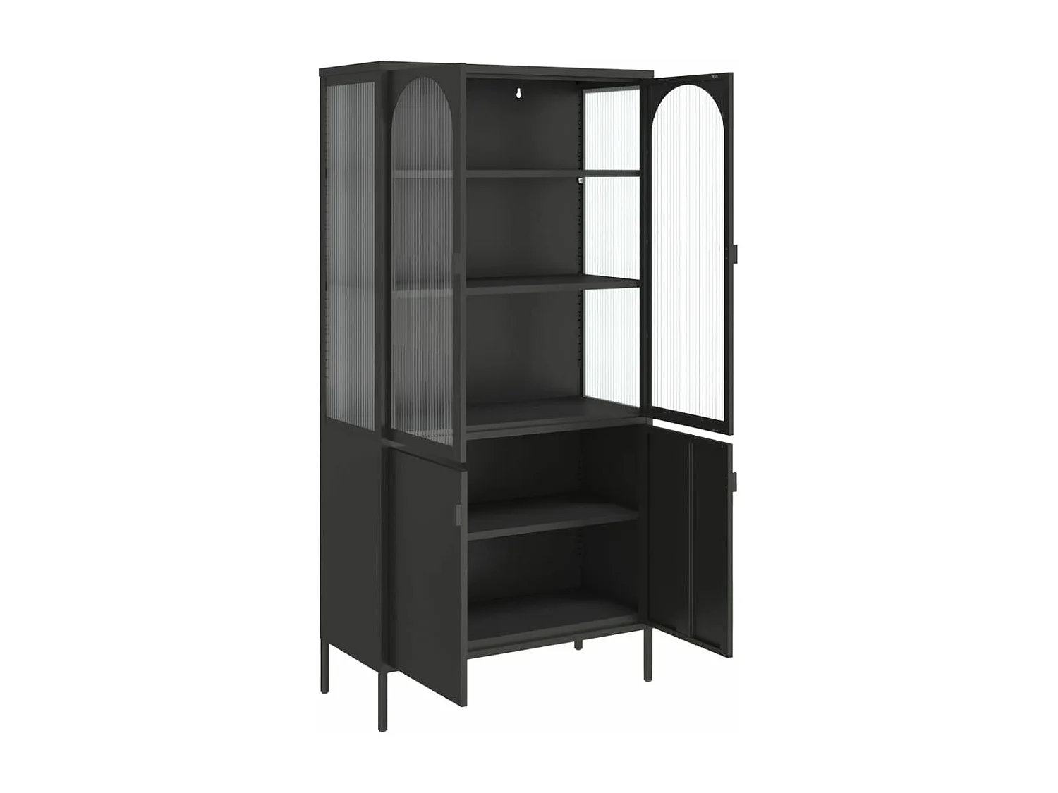 Buffet haut noir 90x40x180 cm verre et acier