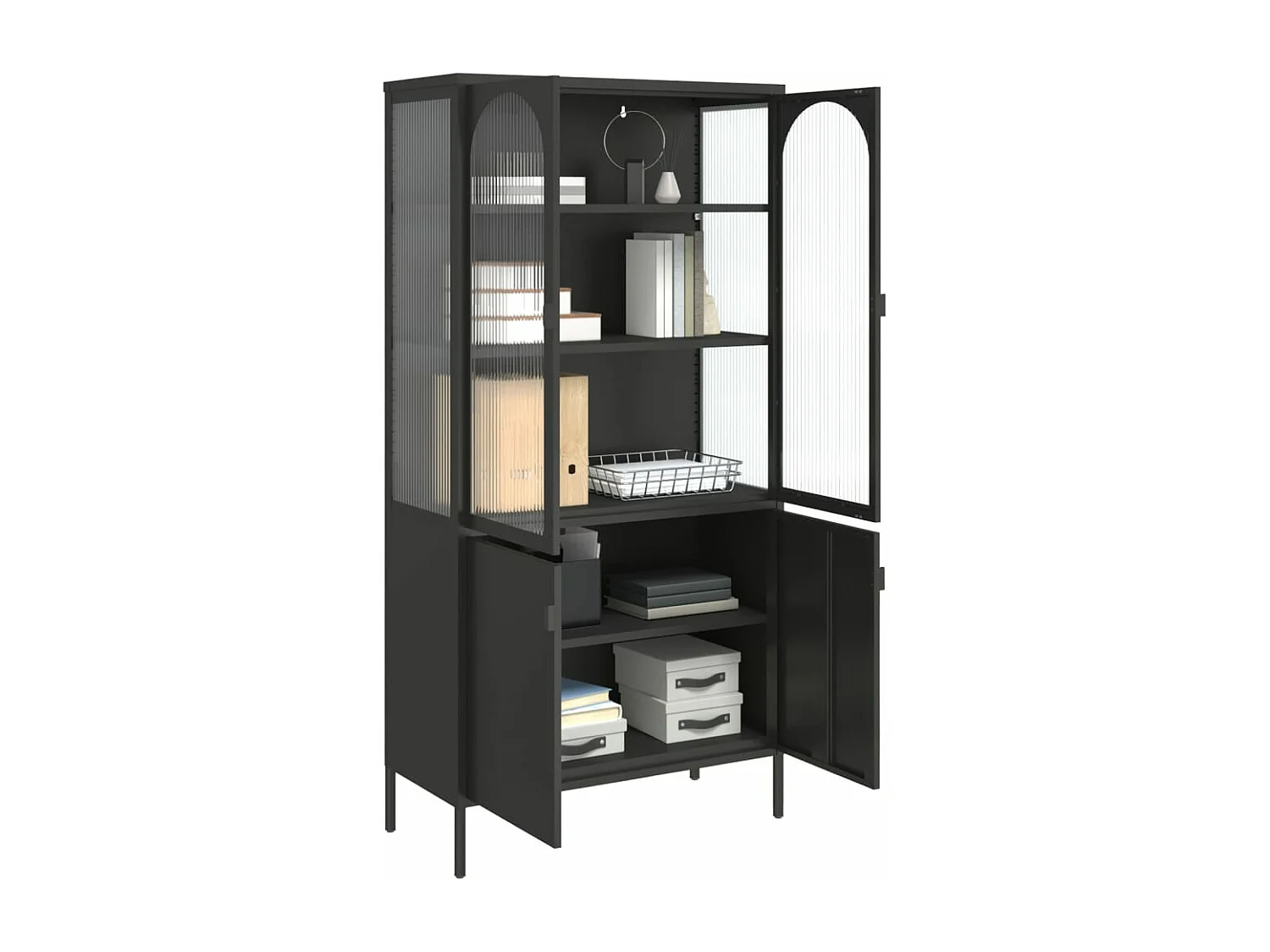 Aparador alto vidrio y acero negro 90x40x180 cm