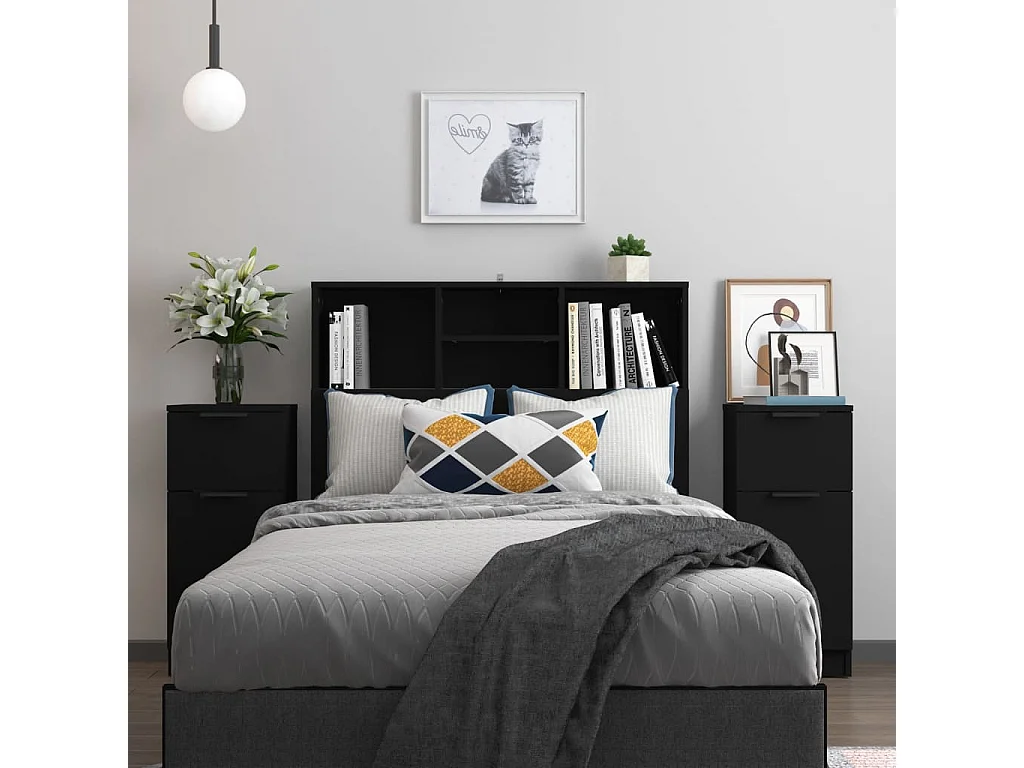 Buffets 2 pièces noir 30x30x70 cm bois d'ingénierie